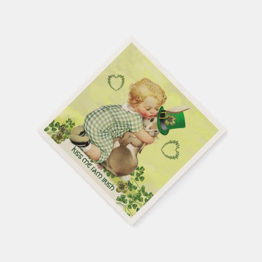 BABY HUGGING RABBIT IRISH ST. PATRICK'S DAY PARTY SERVIETTE (Ecke)