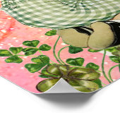 BABY HUGGING RABBIT St.Patrick's Day, Pink Floral Poster (Ecke)