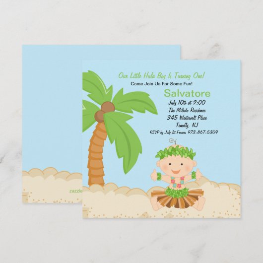 Baby Hula Boy Erster Geburtstag Einladung (Vorne/Hinten)