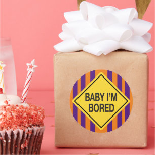 Baby Ich bin langweilig Orange Lila Stripes Runder Aufkleber