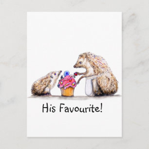 Baby-Igel mit grauem, cremigem Kuchen Postkarte