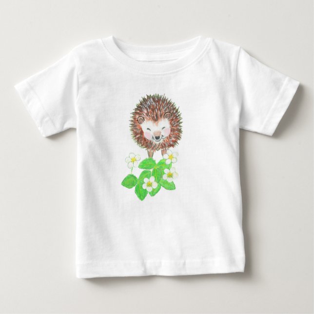 Baby Igel & Wild Strawberry Blume Baby T-shirt (Vorderseite)
