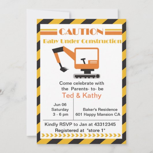 Baby im Bau Baby-Dusche Einladung (Vorderseite)