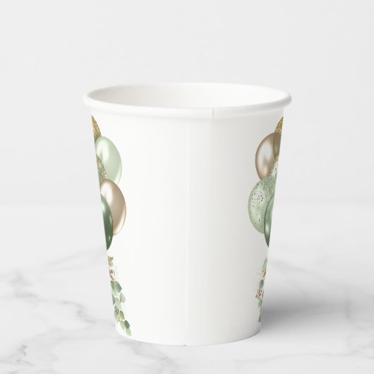 Baby im Blut | Ballon und Eucalyptus Baby Showroom Pappbecher (Rechts)