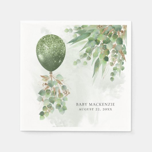 Baby im Blut | Ballon und Eucalyptus Baby Showroom Serviette (Vorderseite)