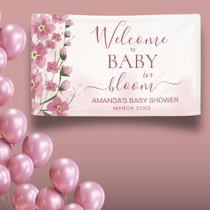 Baby im Blut Begrüßungsmädchen Rosa Blütendusche Banner
