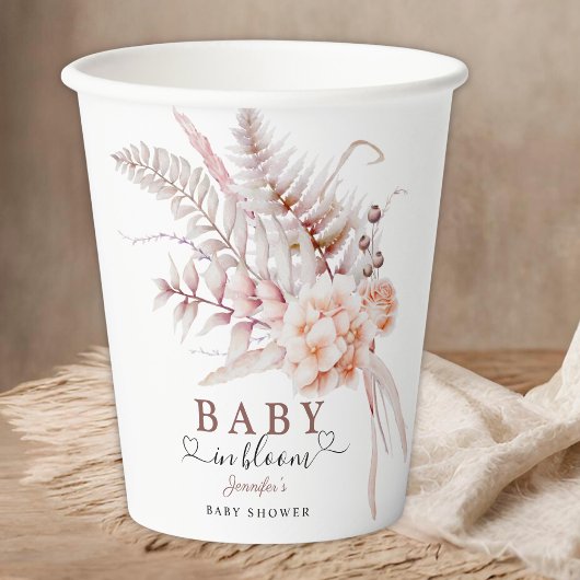 Baby im Blut | Beige Spring Floral Baby Dusche Pappbecher