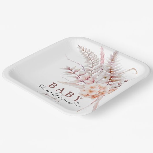 Baby im Blut | Beige Spring Floral Baby Dusche Pappteller (Gewinkelt)