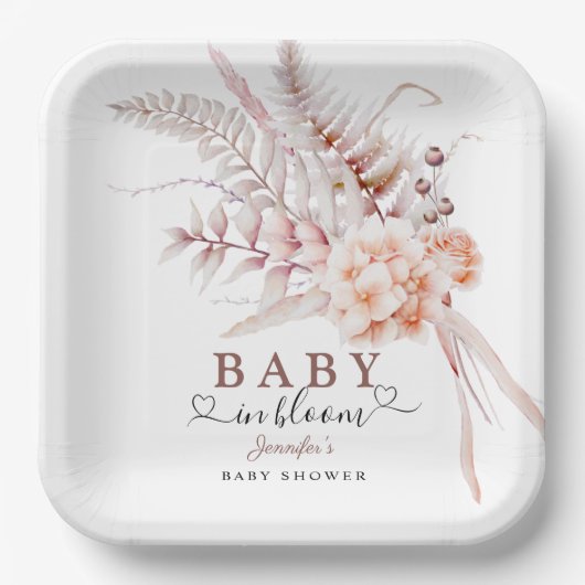 Baby im Blut | Beige Spring Floral Baby Dusche Pappteller (Vorderseite)