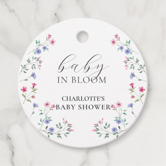 Baby im Blut | Elegante Wildblume Babydusche Geschenkanhänger (Vorderseite)