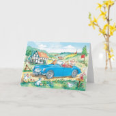 Baby im MGoldtimer-Auto - Babykarte Karte (Gelbe Blume)