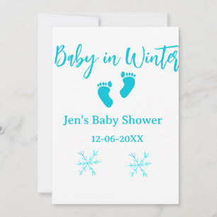 Baby im Winter duschen blaue Babyfüße Schneeflocke Einladung