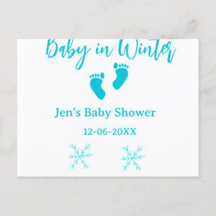 Baby im Winter duschen blaue Babyfüße Schneeflocke Feiertagspostkarte