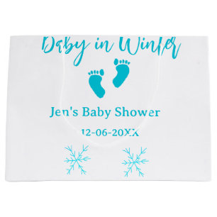 Baby im Winter duschen blaue Babyfüße Schneeflocke Große Geschenktüte