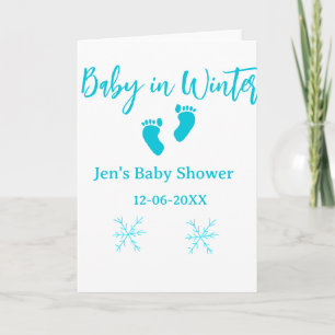 Baby im Winter duschen blaue Babyfüße Schneeflocke Karte
