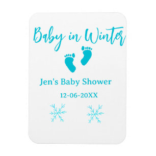 Baby im Winter duschen blaue Babyfüße Schneeflocke Magnet