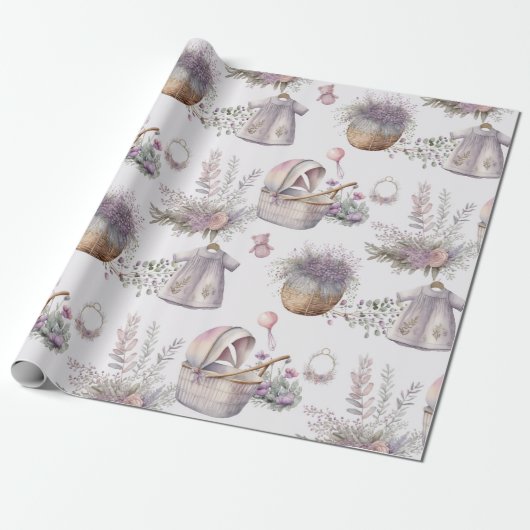 Baby in Aquarelllavender Blopping Paper Geschenkpapier (Ungerollt)