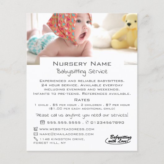 Baby in Babysitter, Kinderbetreuung, Kinderzimmer- Flyer (Vorne)