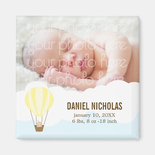 Baby in Balloon Baby Birth Announcements Magnet (Vorne)