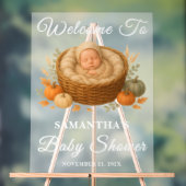 Baby in Basket Fall Baby Dusche Willkommen Mattier Acrylschild (Neutral)