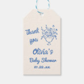 Baby in blauer Hand gezogenes Blumenbaby-Dusche Geschenkanhänger (Vorderseite)