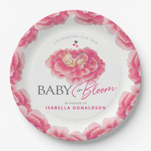 Baby in Bloimsy Aquarelldusche Pappteller (Vorderseite)