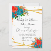 Baby in Bloom Aquamarin Orange Babydusche Einladung (Vorderseite)