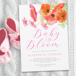 Baby In Bloom Aquarell Orange Rosa Floral Einladung