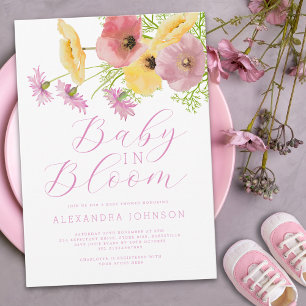 Baby In Bloom Aquarell Rosa Gelbe Blumen Einladung