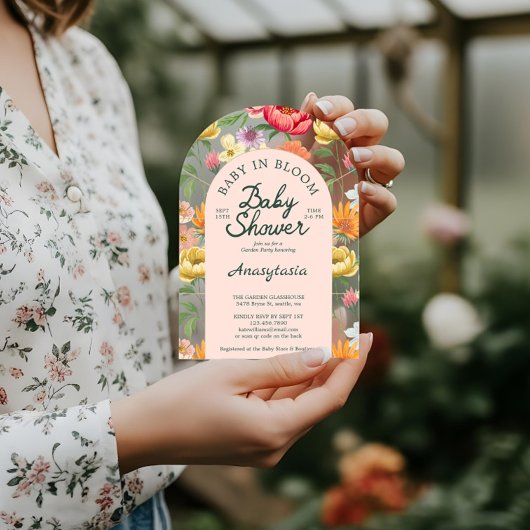 Baby in Bloom Arch Bold Blumengarten Babydusche Acryleinladungen