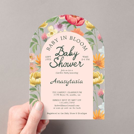 Baby in Bloom Arch Bold Blumengarten Babydusche Acryleinladungen (Insitu (Handheld))