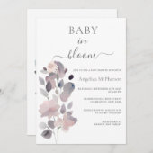 BABY IN BLOOM ASH PINK PASTEL LILA BLUSH FLORAL EINLADUNG (Vorne/Hinten)
