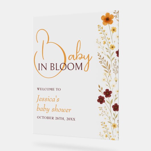 Baby in Bloom Autumn Baby Dusche Willkommen Acrylschild (Winkel)