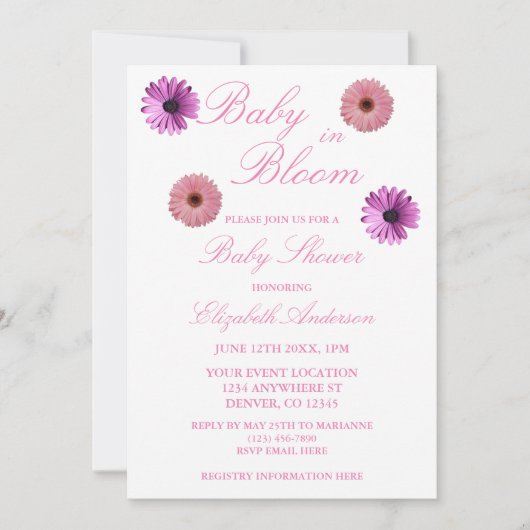 Baby in Bloom Baby Dusche Einladung (Vorderseite)