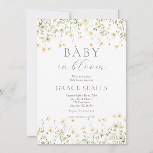 Baby in Bloom Baby Dusche Einladung (Vorderseite)