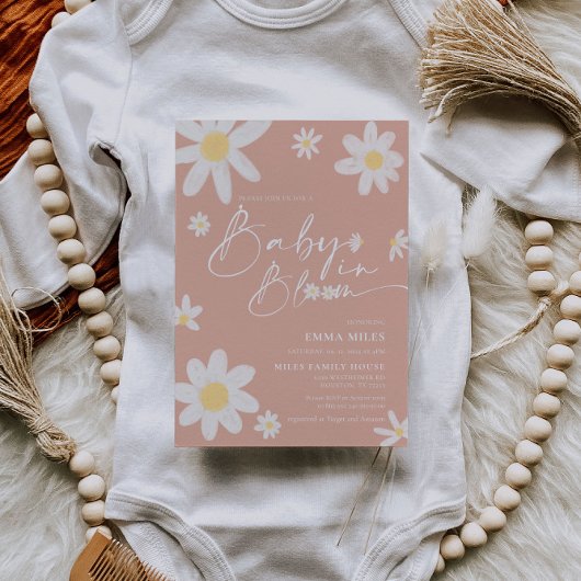 Baby in Bloom Baby Dusche Einladung Rosa Daisy