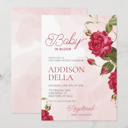 Baby in Bloom Baby Dusche Frühjahrsblüte Einladung (Vorne/Hinten)