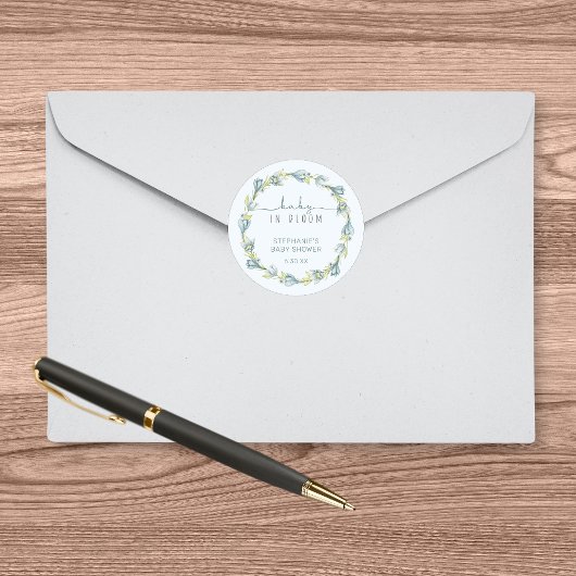 Baby in Bloom Baby Dusche Gefallen Runder Aufkleber