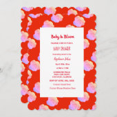 Baby in Bloom Baby Dusche Red Pink farbenfroh Boho Einladung (Vorne/Hinten)