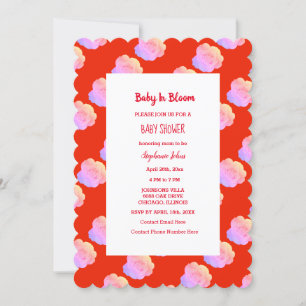 Baby in Bloom Baby Dusche Red Pink farbenfroh Boho Einladung