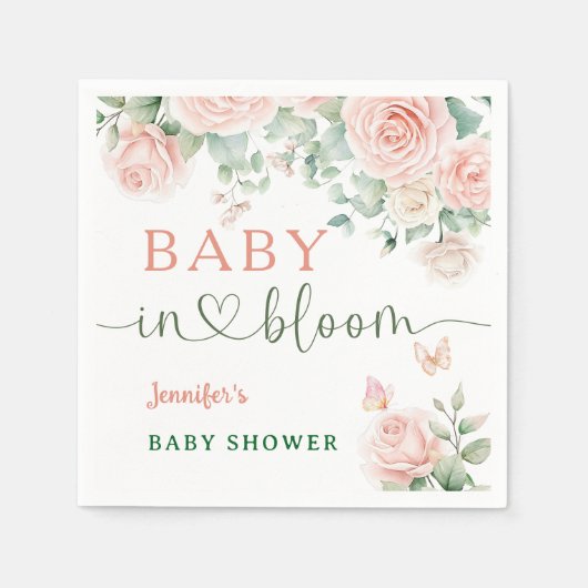 Baby in Bloom Baby Dusche Roses Girl Floral Serviette (Vorderseite)