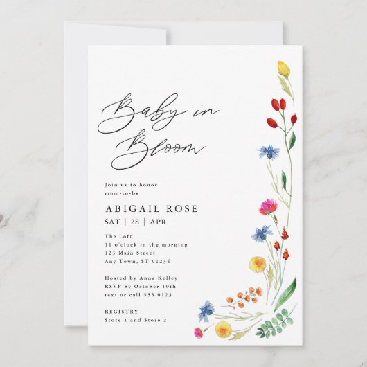 Baby in Bloom Baby Dusche Wildblume Border Einladung (Vorderseite)