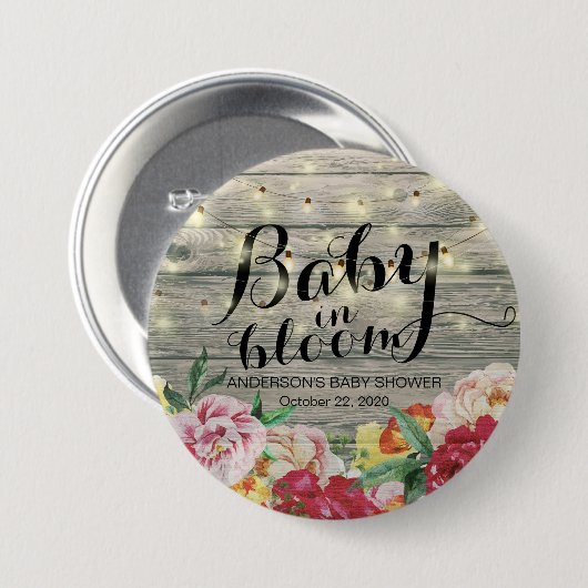 Baby in Bloom Baby Duwer Blume String Light Wood Button (Vorne & Hinten)