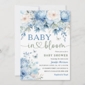 Baby in Bloom Baby Shower Boy Dusty Blue Floral Einladung (Vorderseite)