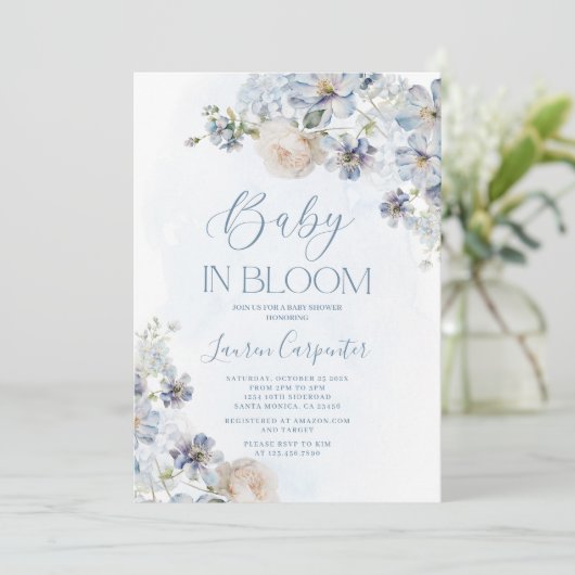 Baby in Bloom Baby Shower Boy Einladung (Stehend Vorderseite)
