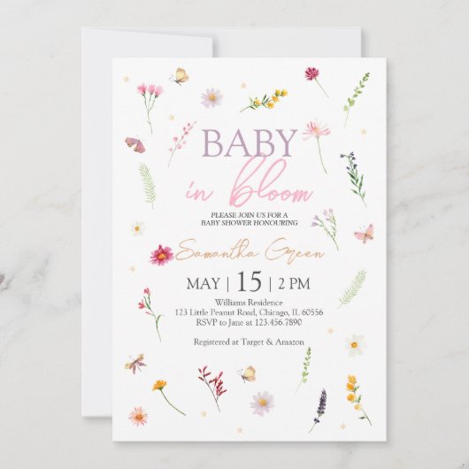 Baby in Bloom Baby Shower Einladung (Vorderseite)
