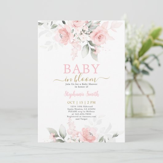 Baby in Bloom Baby Shower Girl Einladung (Stehend Vorderseite)