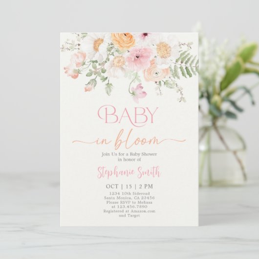 Baby in Bloom Baby Shower Girl Einladung (Stehend Vorderseite)
