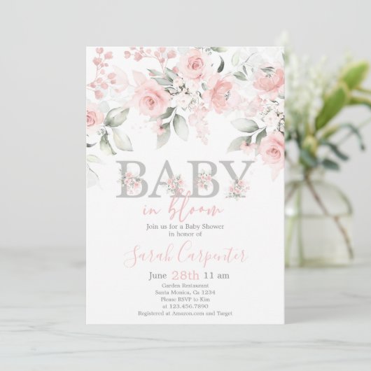 Baby in Bloom Baby Shower Girl Einladung (Stehend Vorderseite)