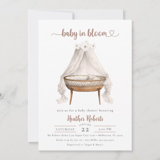 Baby in Bloom Baby Shower laden Boho Neutral ein Einladung (Vorderseite)